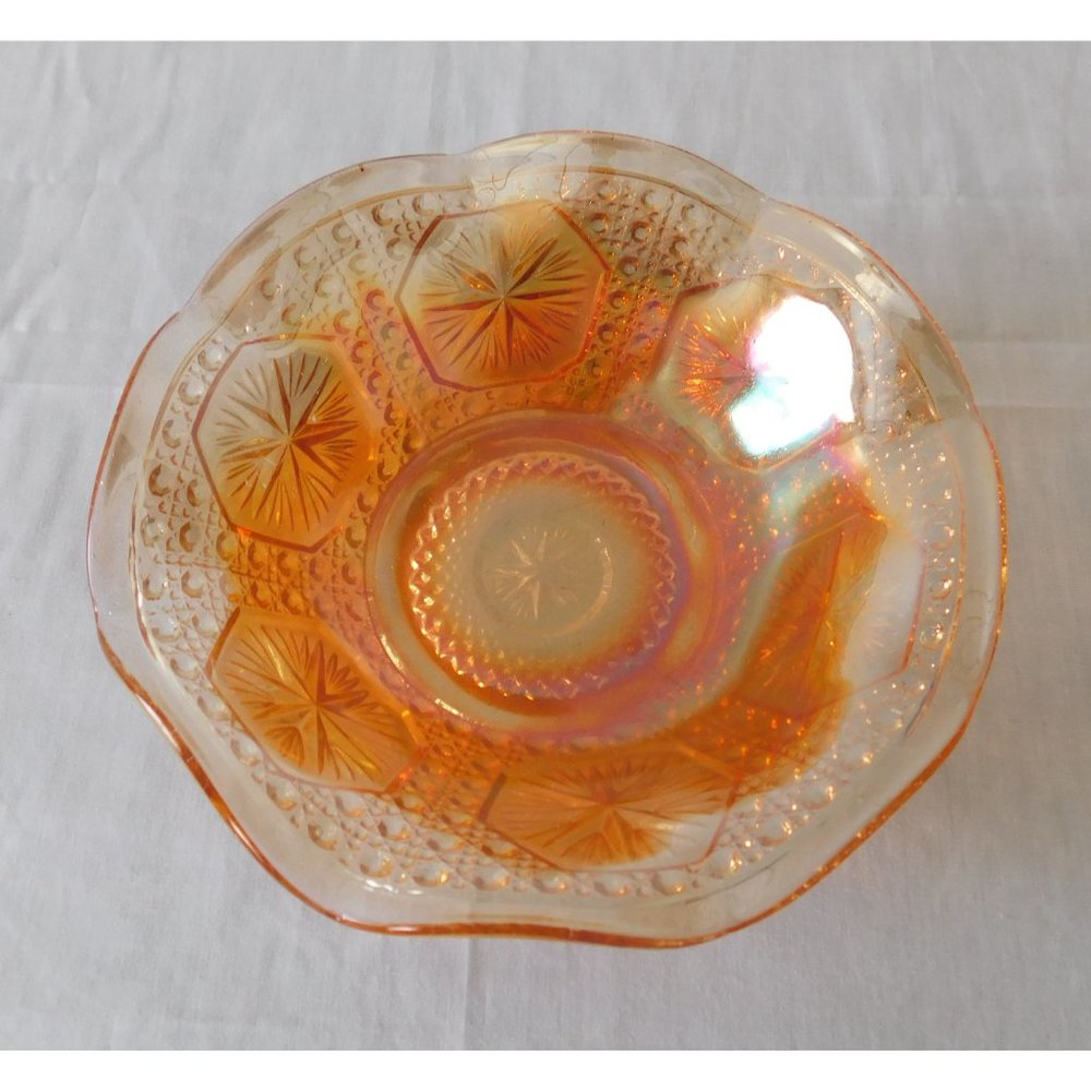 Vintage Imperial Glass Iridescent Carnival Star Medallion Ruffled 7 Inch Bowl - Picture 3 of 5